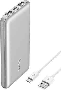 Belkin 10000 mAh Lithium-ion Power Bank | Type C PD Input & Output | Tripple Output | 2-Year $2500 CEW | Silver Edition