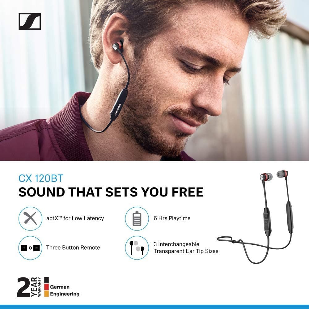 (Renewed) Sennheiser CX 120BT Wireless Bluetooth In Ear Headphone with Mic (Black)