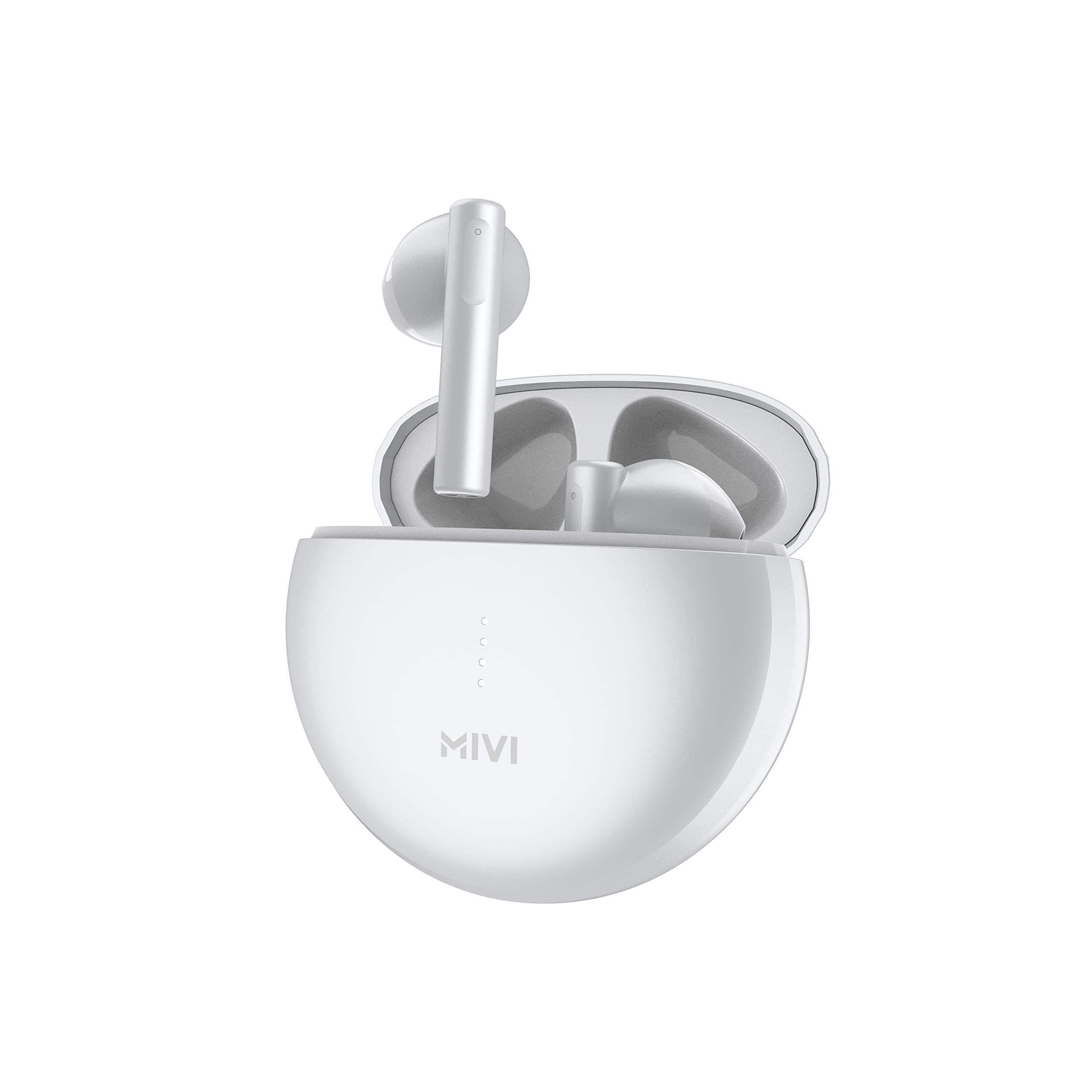 Mivi DuoPods A350 True Wireless Earbuds with 50hrs Playtime, Half in Ear, 13mm Dynamic bass Drivers, Fast Charging, Metallic Shades, Made in India Bluetooth Earphone, TWS with Voice Assistant - White