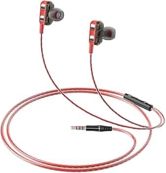 (Refurbished) Amazon Basics in-Ear Wired Earphones with 9 mm Dual Drivers, in-Line Mic, Powerful Bass, Noise Isolation, 3.5 mm Audio Jack (Black and R...