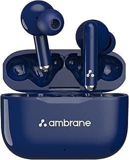 Newly Launched Ambrane True Wireless Earbuds TWS with Pure HD Sound, Boosted Bass, 16hrs Playtime, IPX4 Waterproof, Multifunctional Touch Sensors, Com