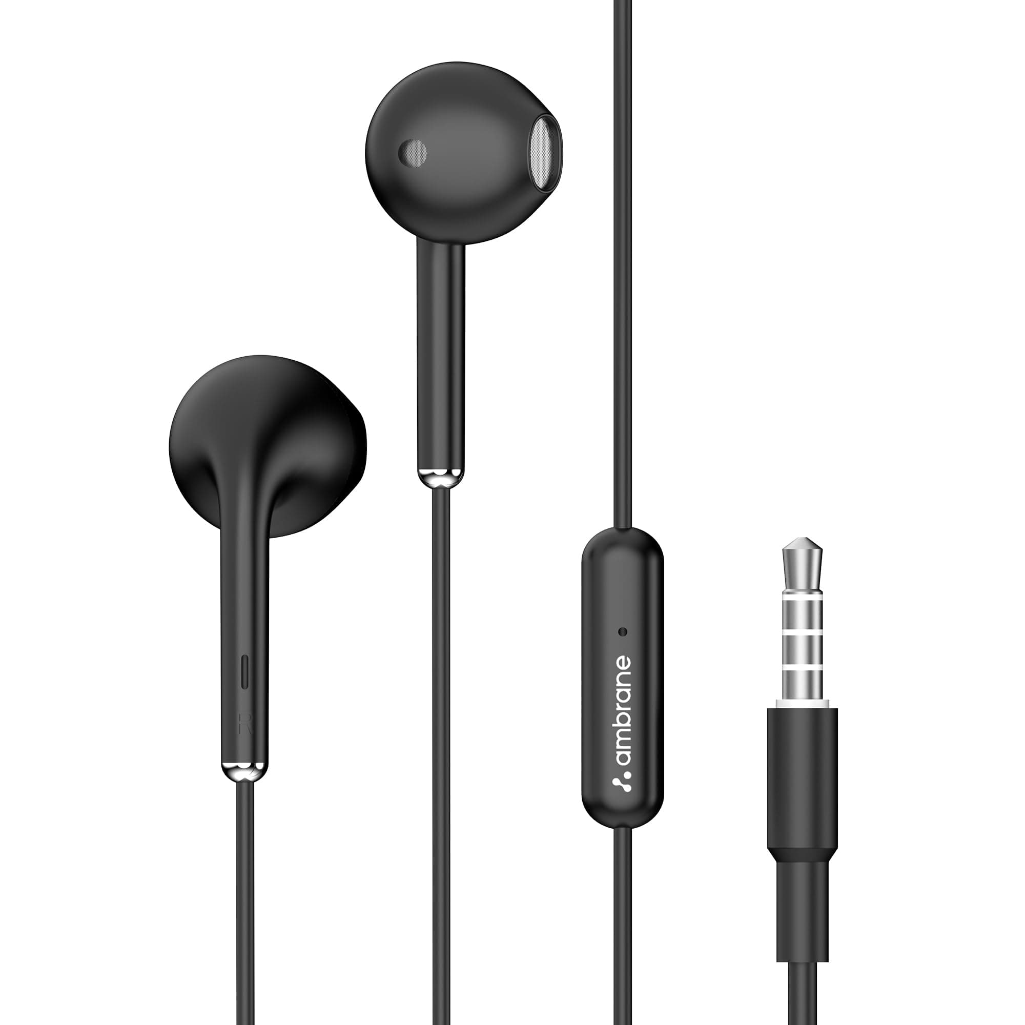 Ambrane Wired Earphones with in-line Mic for Clear Calling, 14mm Dynamic Drivers for BoostedBass™, 3.5mm Jack, Multi-Functional Controller (Stringz 38 Lite, Black)