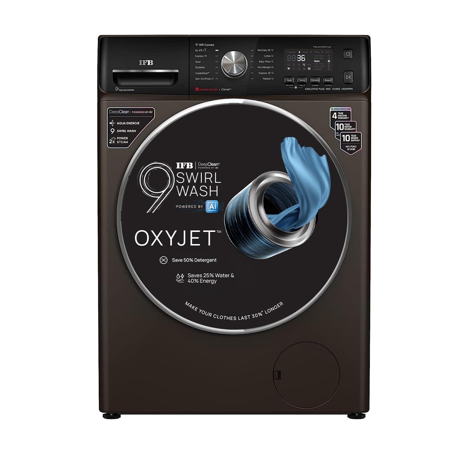 IFB 10 Kg 5 Star Eco Inverter 2X Power Steam Fully Automatic Smart Front Load Washing Machines (Executive Plus MXC 1014, Mocha, Oxyjet™ Technology, 4 Years Comprehensive Warranty)