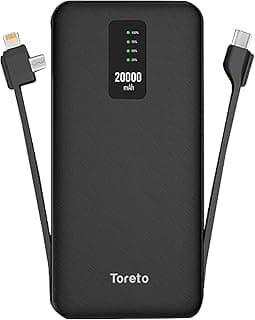 Toreto DASHPRO-1006, 20000 mAh Li-Polymer Power Bank with 2.4 Amp Fast Charge and in-Built Type-c/iOS/Micro Cables with BI...