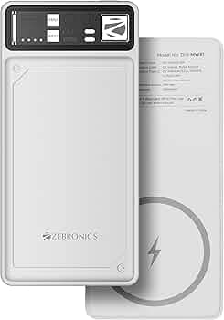 ZEBRONICS MW61 Wireless Power Bank, 10000 mAh, Rapid Charge, Built-in Wireless Charging Pad, Outputs - 22.5W Wired | 15W Wireless, Type C PD 3.0, LED ...