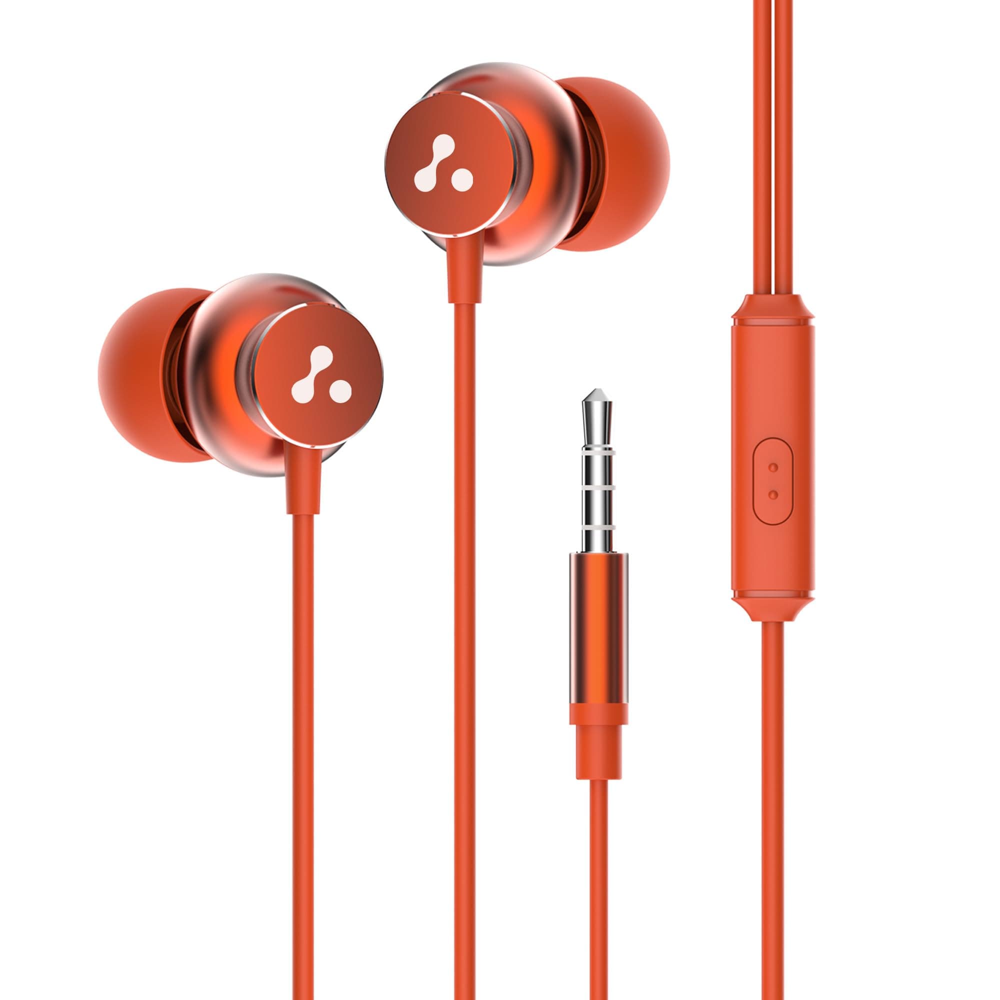 Ambrane Stringz 38 Wired Earphones with Mic, Powerful HD Sound with High Bass, Tangle Free Cable, Comfort in-Ear Fit, 3.5mm Jack (Amber Orange)