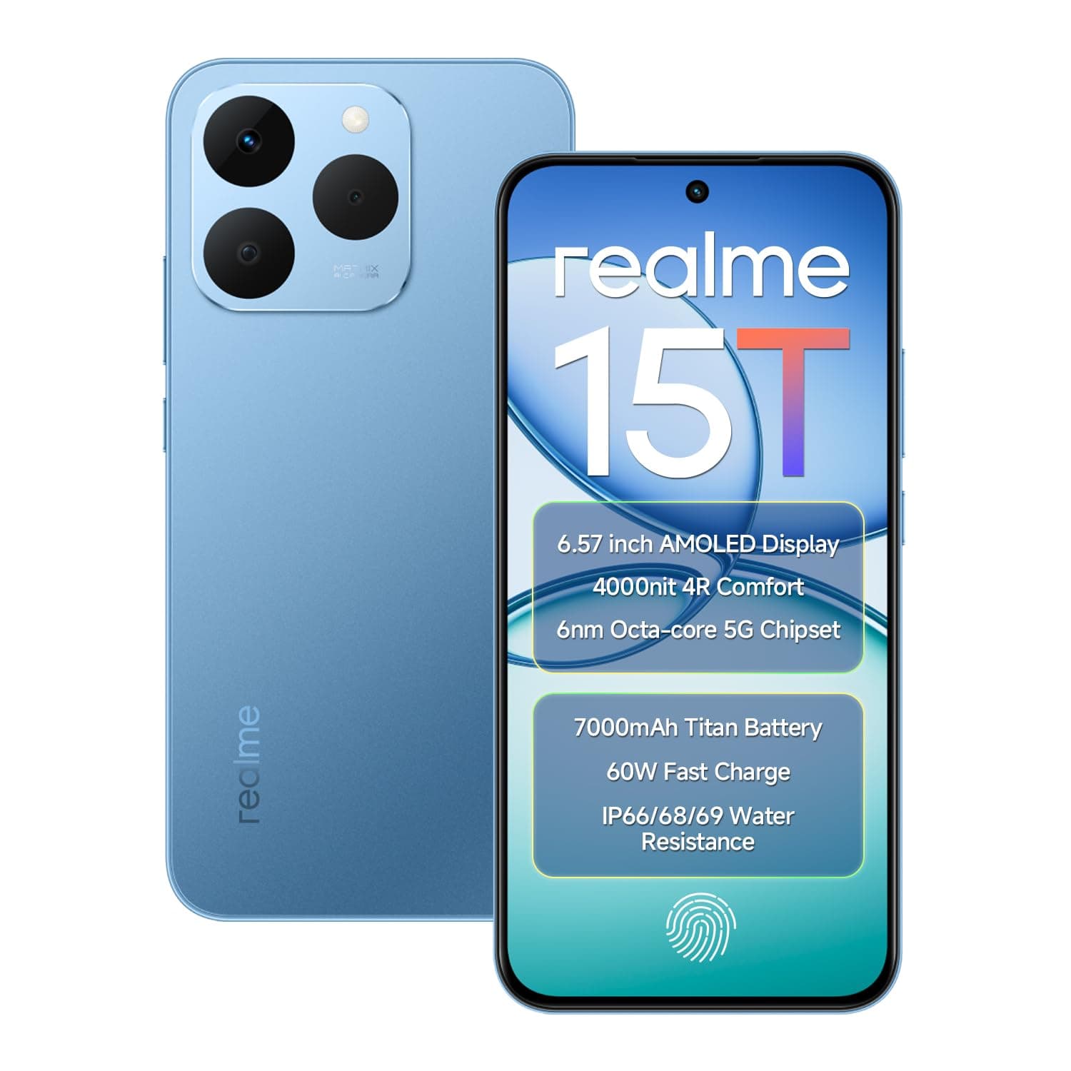 realme 15T 5G Smartphone 256GB ROM 8GB RAM 7000mAh Battery 6.57 inch 120Hz AMOLED Display 60W Fast Charge, IP69 Water Resistance Support Fingerprint G...