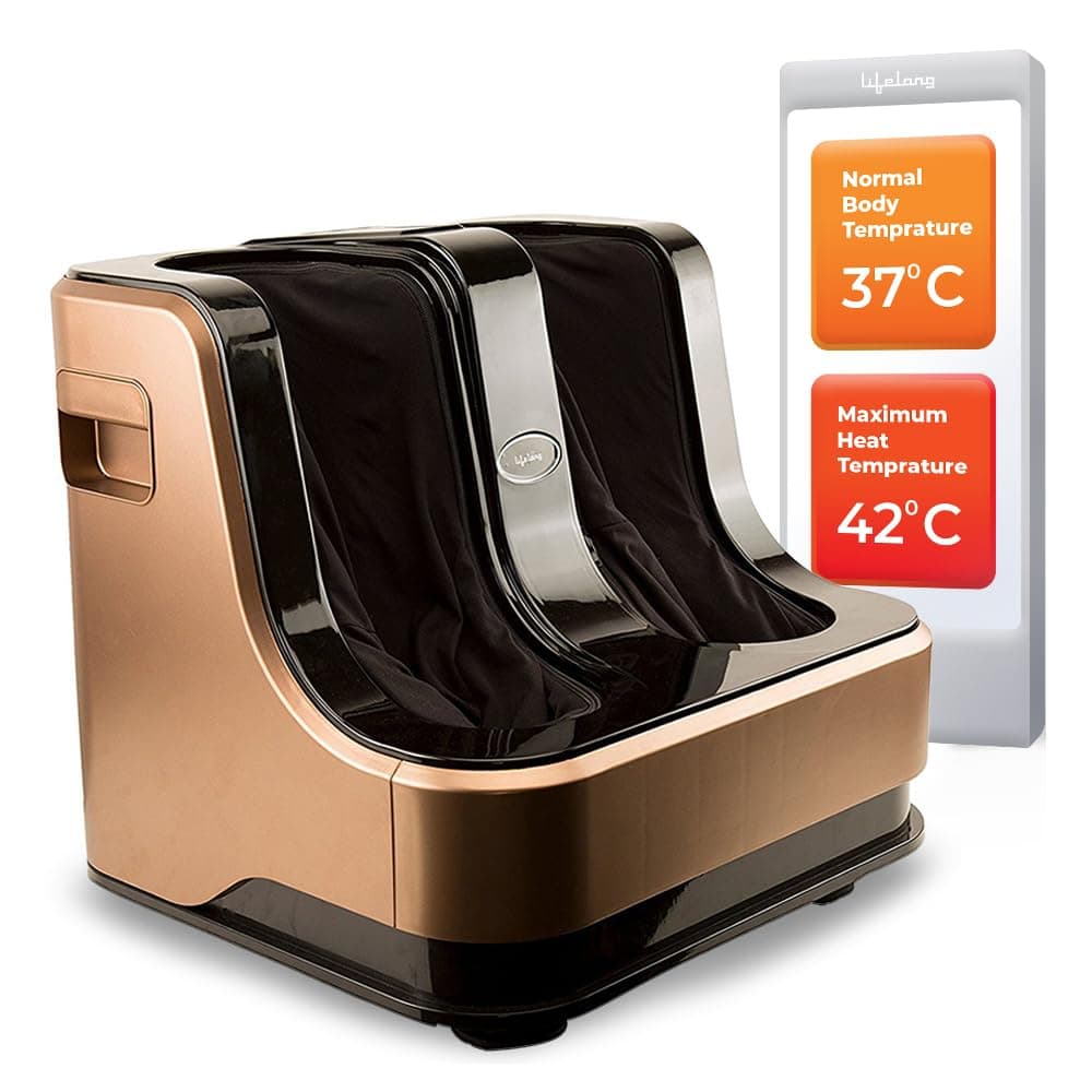Lifelong LLM99 Foot, Calf and Leg Massager, (With Heat and Vibration), 80W, 4 Motors, Dark Brown