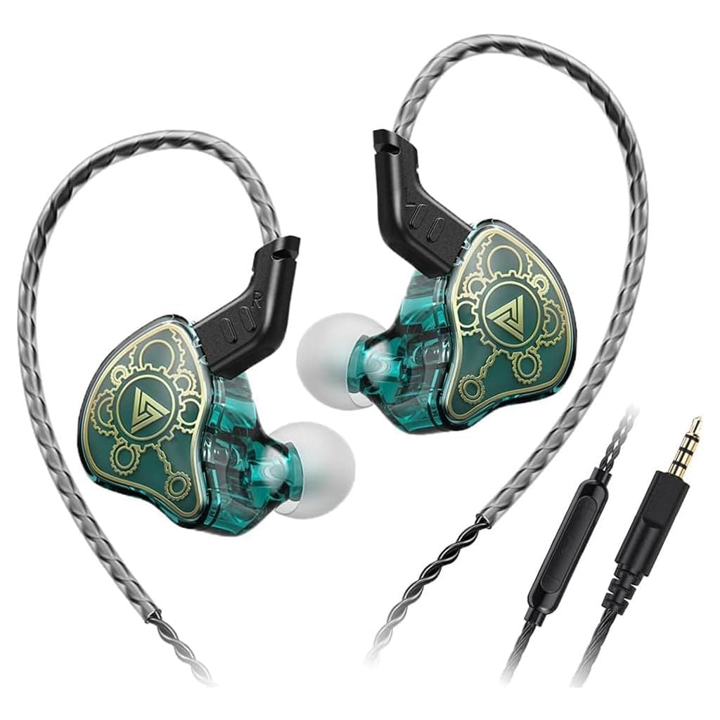 Concept Kart QKZ HI7T in-Ear Monitor with Mic, 10mm Dynamic Driver for Hi-Res Audio, Polymer Composite Diaphragm, 3.5mm OFC Cable with HD Mic for Gamers, Wired IEM for Audiophiles & Musicians (Cyan)