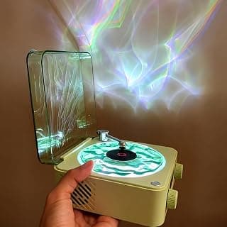 Glimmi Retro-Style Wireless Ocean Waves LED Night Light Vinyl Bluetooth Speaker, Aqua Vinyl Speaker, The Waves Vinyl Playe...