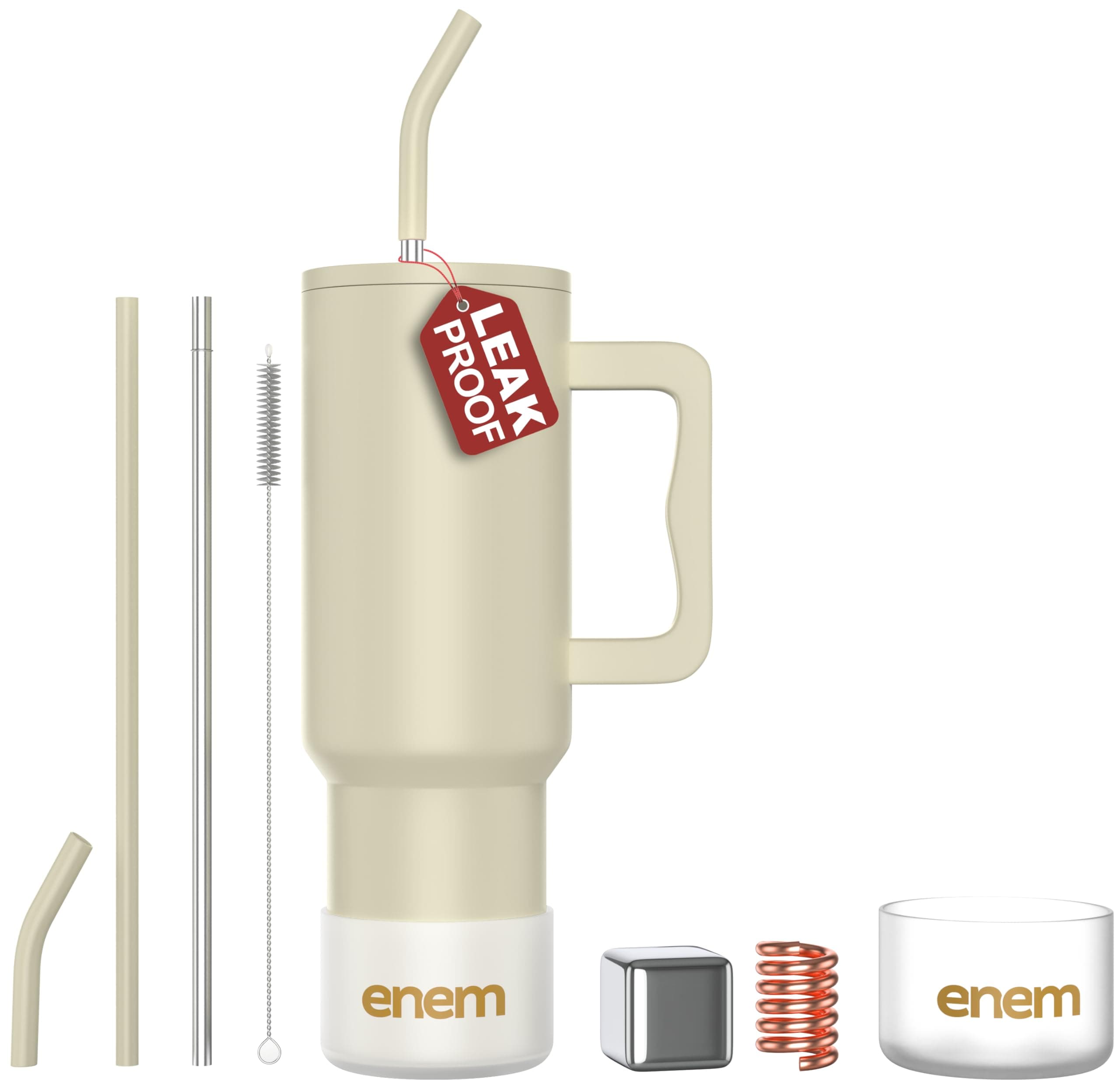 enem Stainless Steel Beige (Pista Greenish) Tumbler, with Lid, Straw & Cleaning Brush, 1 Metal Ice Cube & 1 Copper Spring (Tamba), Vaccum Insulated Tr...