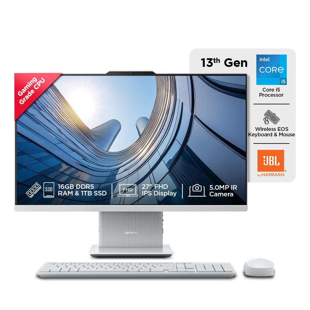 Lenovo IdeaCentre AIO Intel Core i5 13420H 27" FHD IPS 3-Side Edgeless All-in-One Desktop with Alexa Built-in (16GB/1TB SSD/Win11/Office 2021/5.0MP+IR...