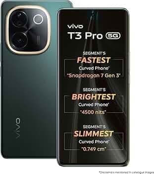 vivo T3 Pro 5G (Emerald Green, 8GB RAM+ 256GB Storage) | Snapdragon 7 Gen 3 Processor | 120Hz AMOLED Display | Dual Nano-SIM | 5500mAh Battery