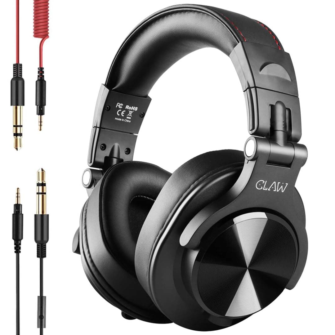 CLAW SM50 Pro Professional Studio Monitoring DJ Wired Over Ear Headphones with 2 Detachable Cables (2.8m Coiled Cable & 1.2m Straight Cable with Mic a...