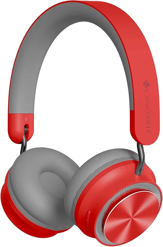 (Renewed) ZEBRONICS Zeb-Bang PRO Bluetooth v5.0 Headphone, 30H Backup, Foldable Design, Call Function, Voice Assistant Feature, Built-in Rechargeable Battery, Type C Charging, 40mm Driver and AUX. (Red)