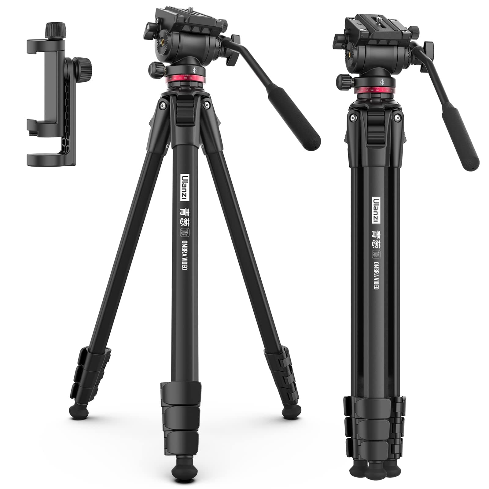 ULANZI MT-56 Ombra Video Travel Tripod, 63" Professional Camera Tripod with Fluid Pan-tilt Head, Aluminum DSLR Tripod Max Load 13.2 LB for Nikon Canon...