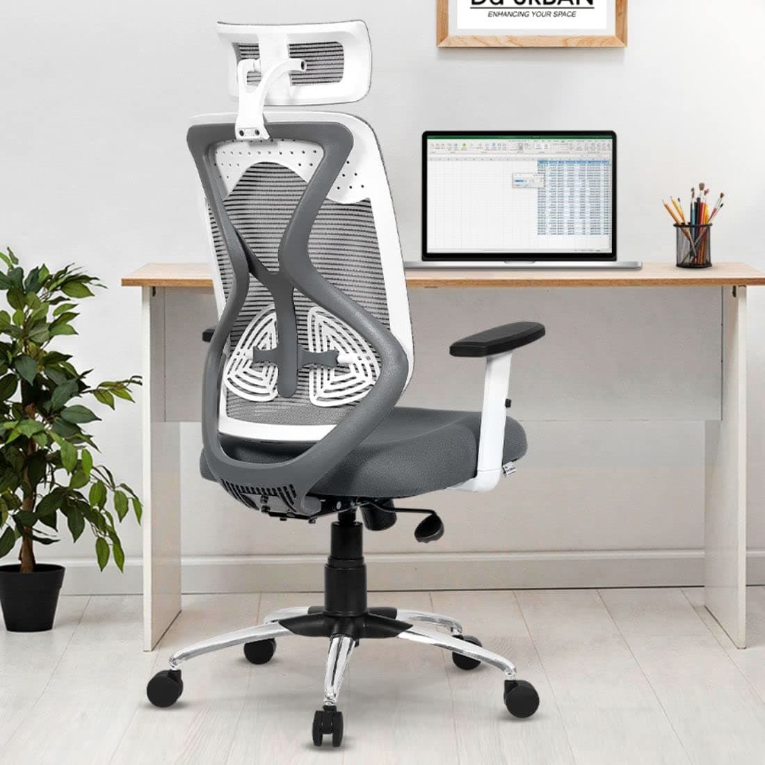 Da URBAN® Merlion Office Chair,High Back Mesh Ergonomic Home Office Desk Chair with 3 Years Warranty, Adjustable Armrests,Adjustable Lumbar Support,Smart Tilt Lock Mechanism (Grey)