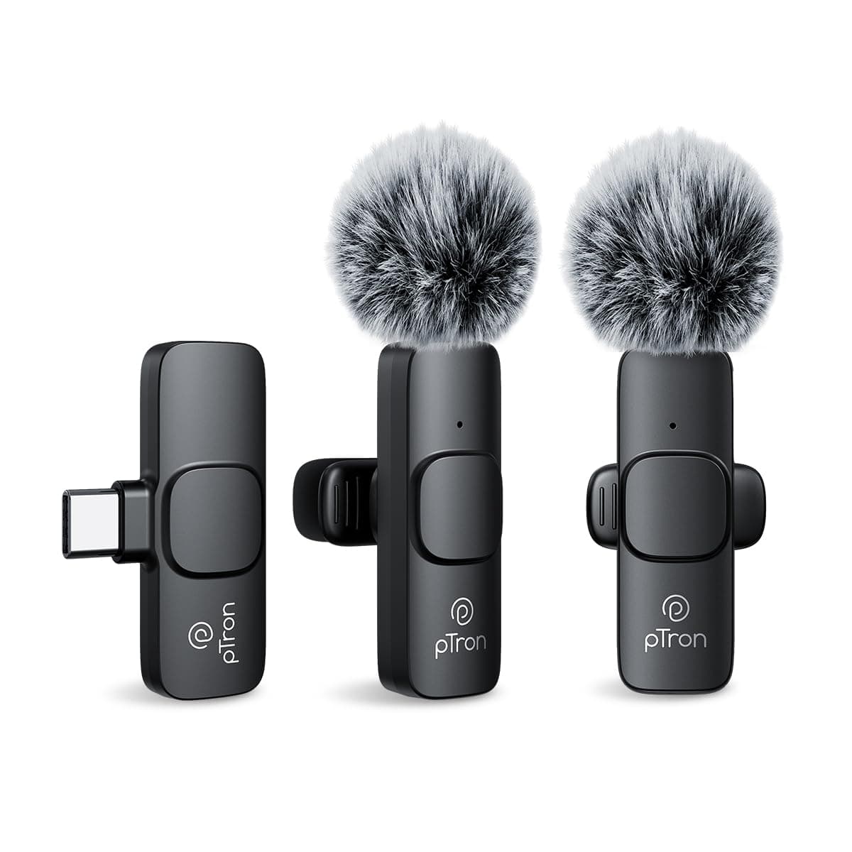 pTron KWM-1 Omnidirectional Type C Wireless Microphone w/DSP Noise Cancellation, Plug & Play, 25m Wireless Range, Lapel Wireless Collar Mic for Video ...