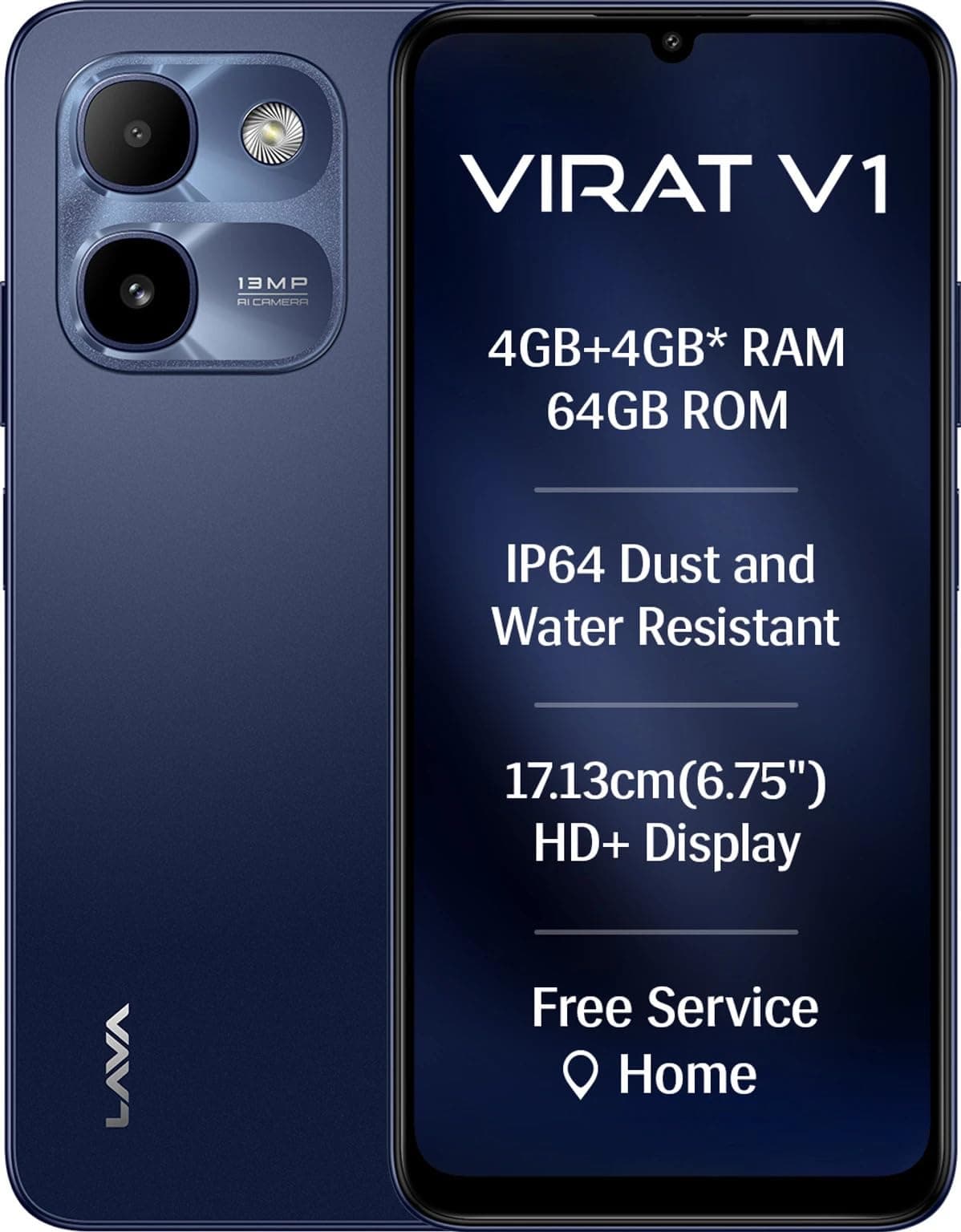 Lava Virat V1 64GB Smartphone, Android 15 Go, 4GB RAM, UNISOC 9863a Octa-Core, 6.75 Inch HD+ Display, 720x1600, 90Hz (Nilgiri Blue)