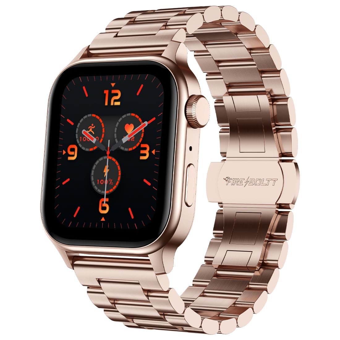 Fire-Boltt Rise Luxe Stainless Steel Luxury, 47mm (1.85) Display Bluetooth Calling, Rotating Crown, AI Voice Assistant, 120 Sports Modes, Neon UI, Sta...