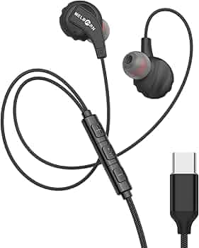 Melborn Elite Type C Wired Earphones with Mic | Nylon Braided Cable | IPX4 Sweat-Proof | 10mm Dynamic Driver for Extra Bass | Noise Isolation | Univer...