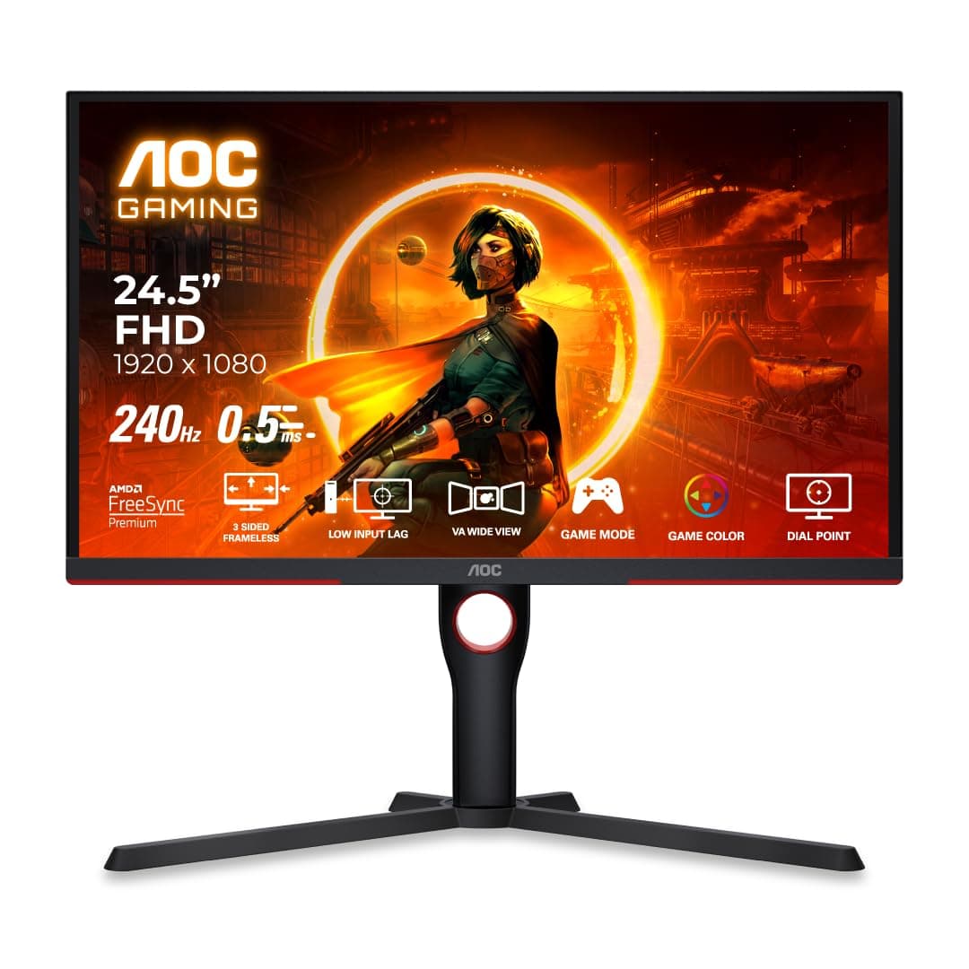 AOC 25G3ZM/BK 24.5" FHD Gaming Monitor, 240Hz Refresh Rate, 1ms GTG Response Time, VA Panel with 3000:1 Contrast Ratio, Adaptive Sync, Low Input Lag, ...