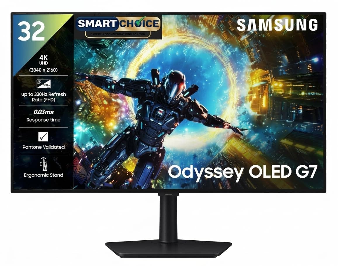 Samsung 32" Odyssey OLED G7 Gaming Monitor (Smartchoice) UHD, 4K 165Hz / FHD 330 Hz, 0.03ms(GTG), FreeSync Premium Pro, G-Sync, DP, HDMI, Height-Tilt-...