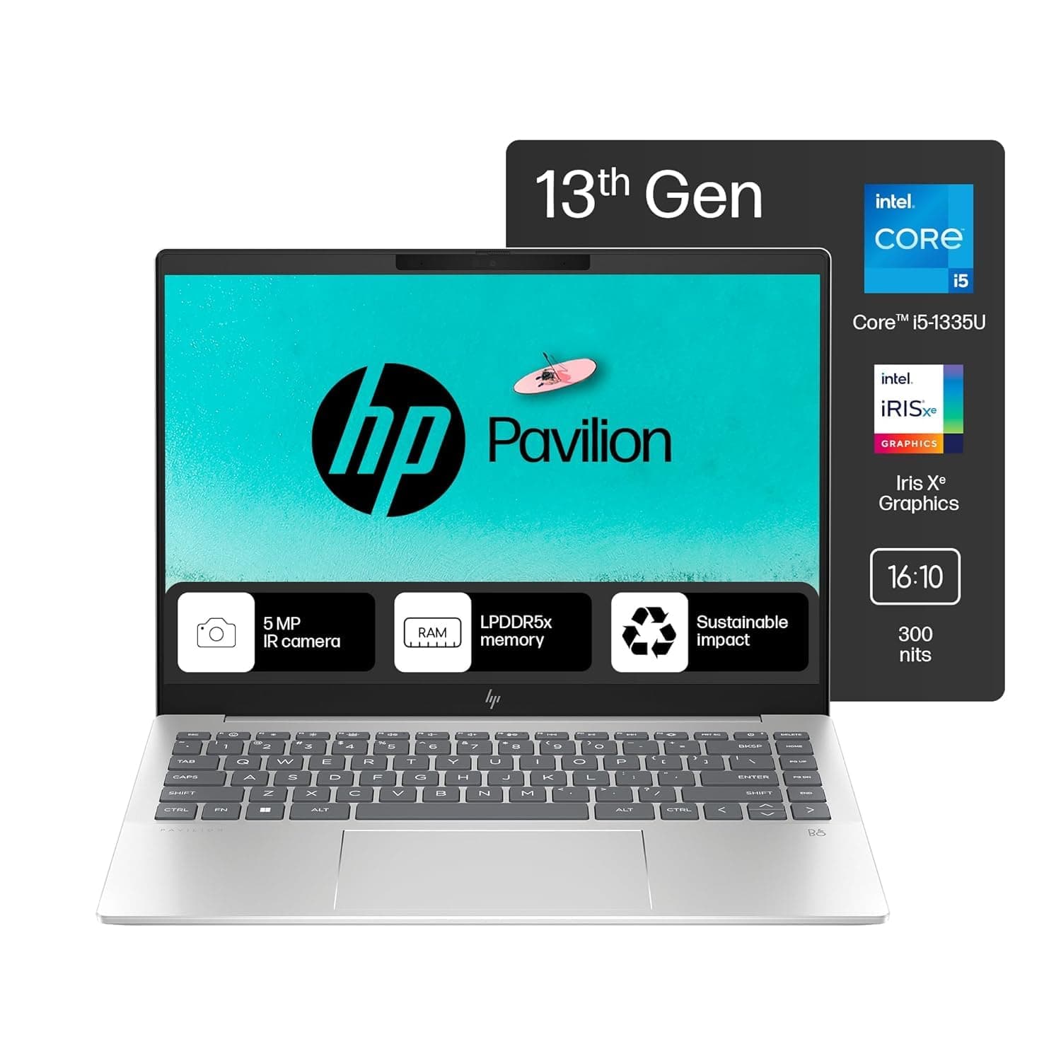 HP Pavilion Plus, Intel Core i5-1335U-13th Gen Laptop, (16GB LPDDR5x,512GB SSD),IPS, 300 nits, 14''(35.6cm) 2K,Win 11, M365 Basic(1yr), Office Home 24...