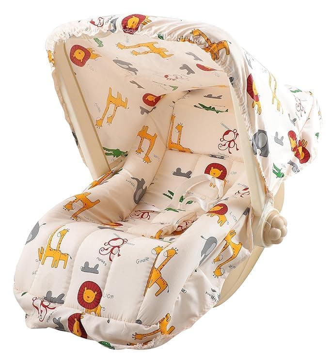 BabyGo 5-in-1 Baby Carry Cot & Rocking Chair with Adjustable Handle, Safety Belt, Large Canopy, Anti-Mosquito Net & Washable Double Cushion Seat for N...