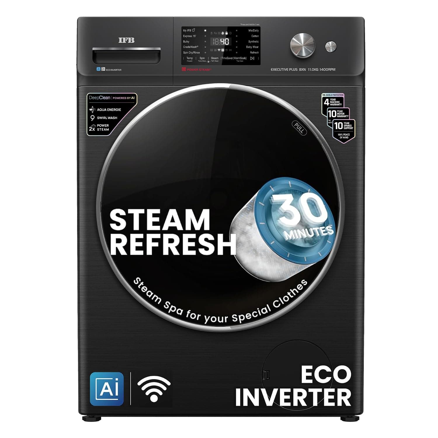 IFB 11 Kg 5 Star with DeepClean Technology, AI Powered, WiFi, Fully Automatic Front Load Washing Machine (EXECUTIVE PLUS BXN 1114KH, PowerSteam, 9 Swi...