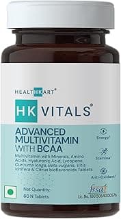 HealthKart HK Vitals Advanced Multivitamin with BCAA - Minerals, Amino Acids, Hyaluronic Acid, and Antioxidants - 60 Multivitamin Tablets - Immunity &