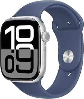 Apple Watch Series 10 GPS 46mm Silver Aluminium Case with Denim Sport Band - M/L