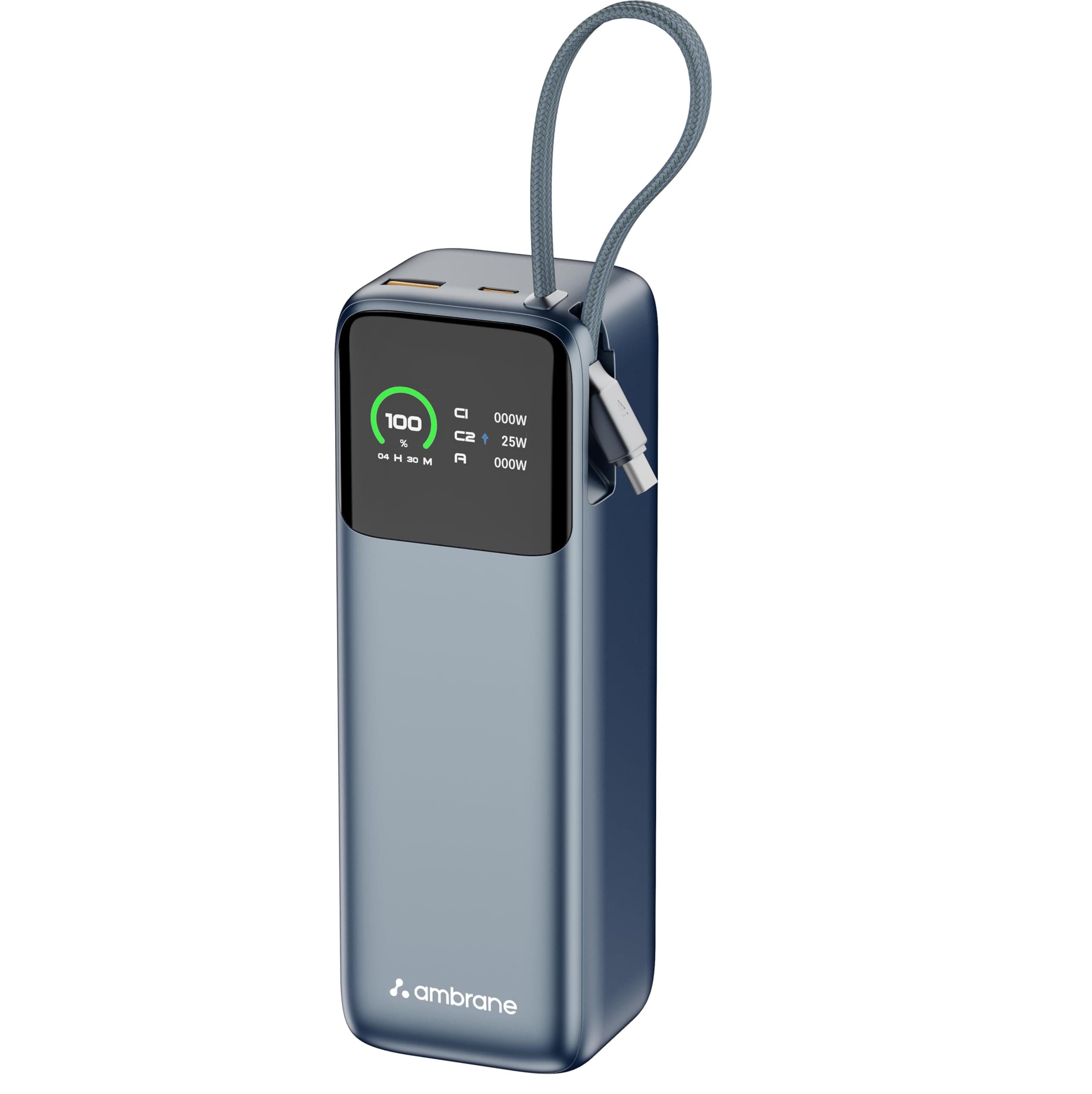 Ambrane 240W Fast Charging Powerbank for MacBook, Type C Laptop & Mobile Charging, USB-A Output 27000mAh Battery, Triple Output, Power Delivery & Quic...