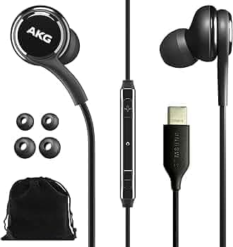 SAMSUNG AKG Earbuds for Galaxy S23 Ultra - Original USB Type C in-Ear Earbud Headphones with Remote & Mic - Braided - Includes Velvet Pouch - Black