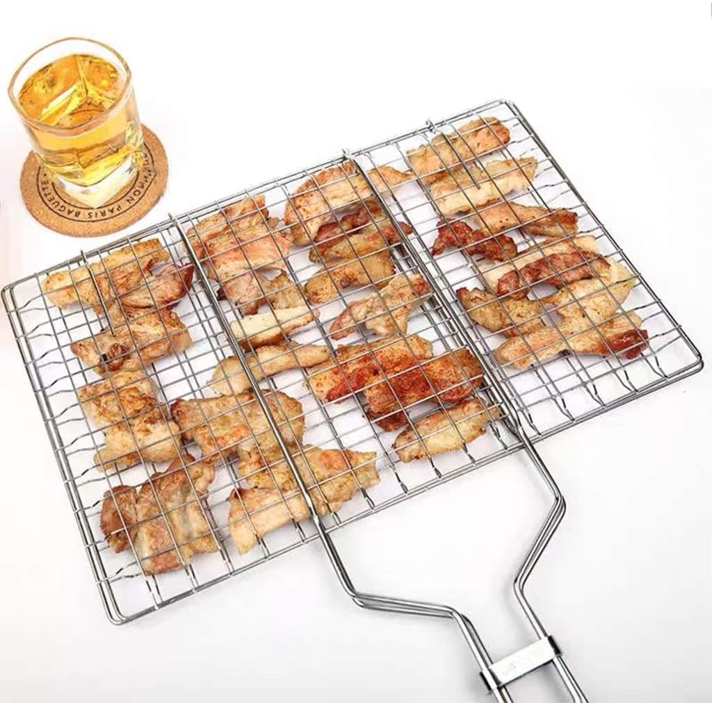COSKIRA Grilling Basket Folding BBQ Grill Net Portable Folding Stainless Steel BBQ Grill Fish Basket Outdoor Grilling Net ...
