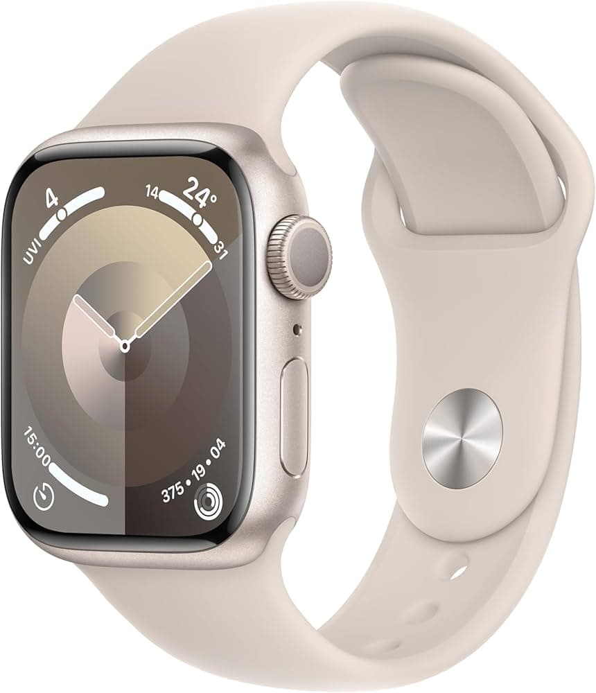 Apple Watch Series 9 [GPS 41mm] Smartwatch with Starlight Aluminum Case with Starlight Sport Band M/L. Fitness Tracker, Blood Oxygen & ECG Apps, Alway...