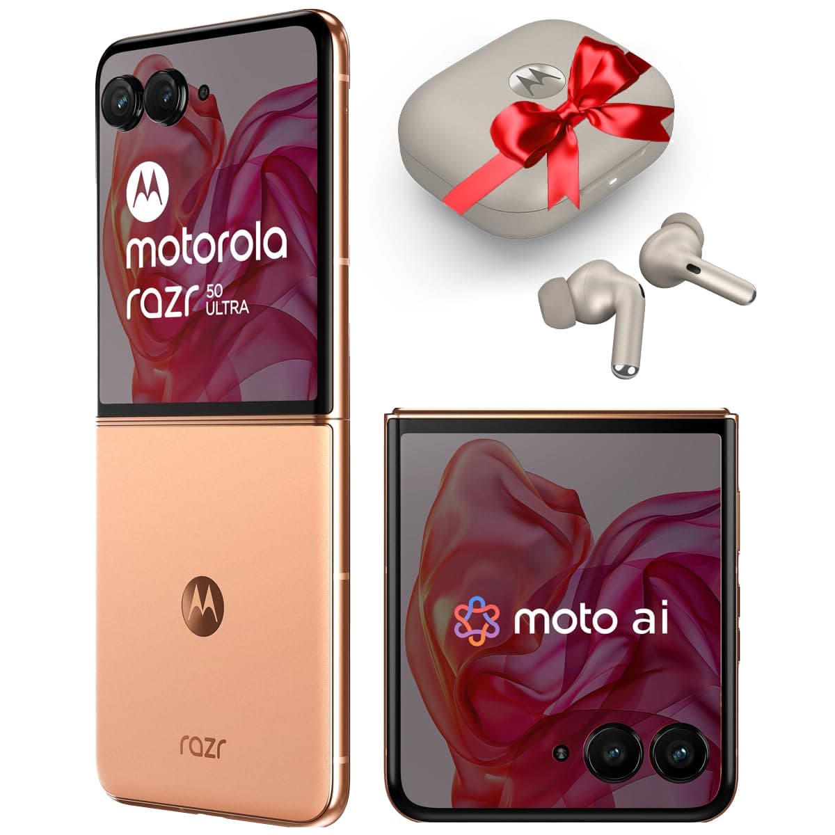 Motorola razr 50 ultra (Peach Fuzz, 12GB RAM, 512GB Storage) | with moto buds+ | moto ai | 4.0" external AMOLED display | Snapdragon 8s Gen 3 | 6.9" A...