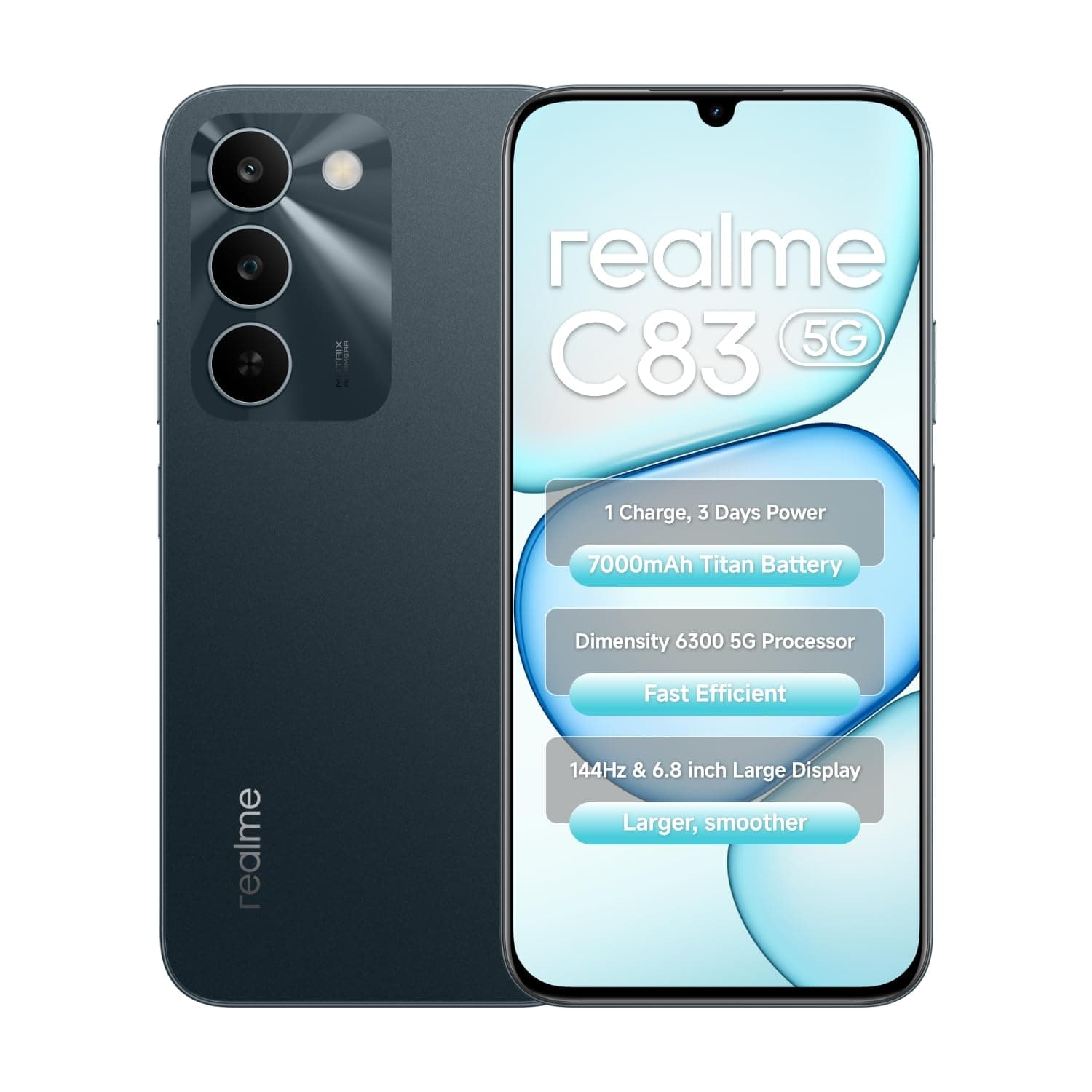 realme C83 Smartphone 6.8 Inch 144Hz Display 4GB RAM 64BG ROM 7000mAh Titan Battery Dimensity 6300 Processor Android 16, IP64 Waterproof Support AI Ca...