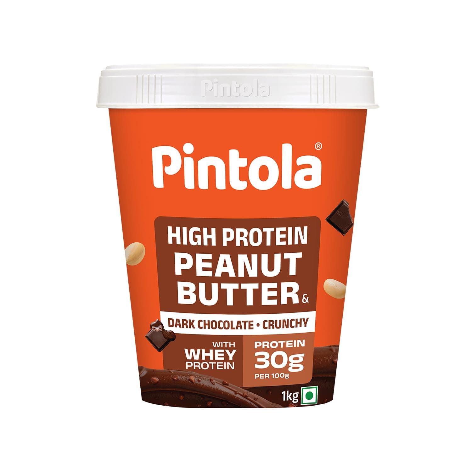 Pintola HIGH Protein Peanut Butter (DARK Chocolate) (Crunchy, 1kg) | 30% Protein | High Fibre | NO Salt