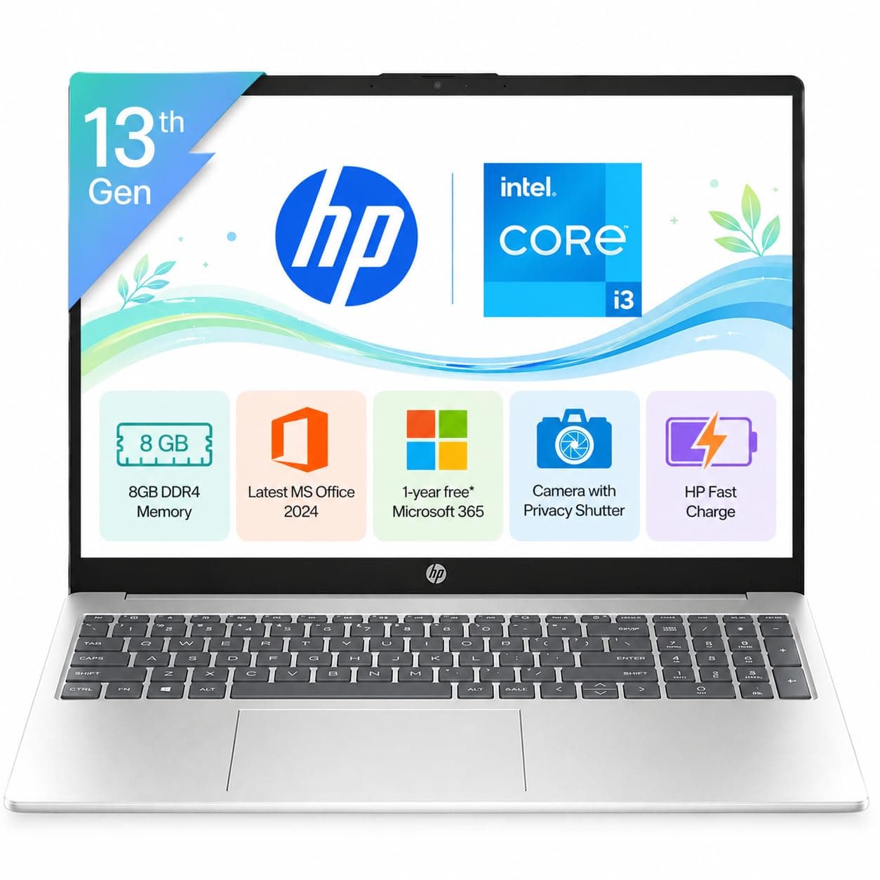 HP 15, Intel Core i3-1315U-13th Gen Laptop (8GB DDR4 Ram,512GB SSD) Anti-Glare, Micro-Edge,15.6'' FHD, Win11,M365 Basic(1yr),Office Home24, Silver,1.5...