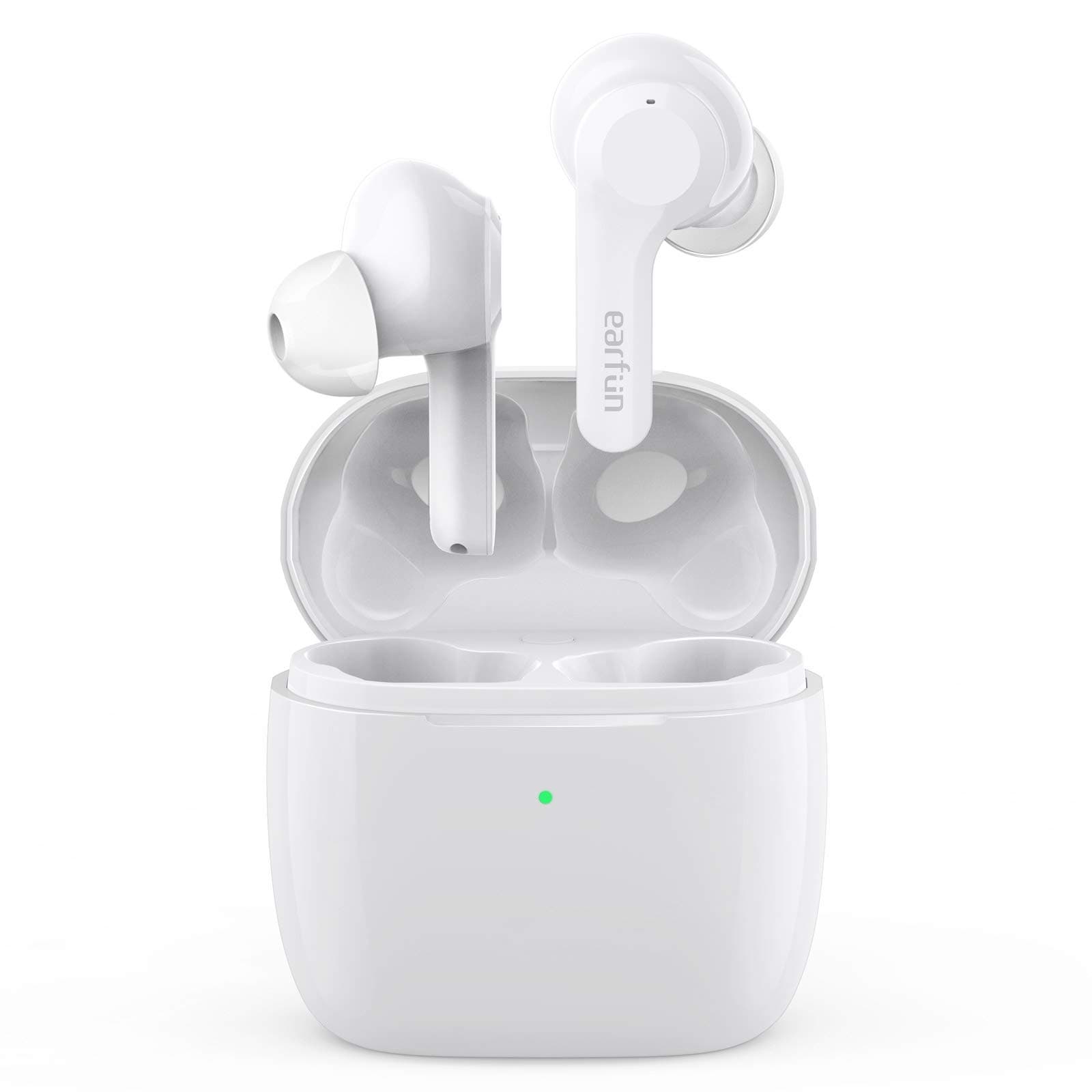 EarFun Air Wireless Earbuds, [What Hi-Fi Awards] Bluetooth Earbuds with 4 Mics, Sweatshield IPX7 Waterproof, Game Mode, Wireless Charging, Deep Bass, USB-C Fast Charge, 35Hrs, White