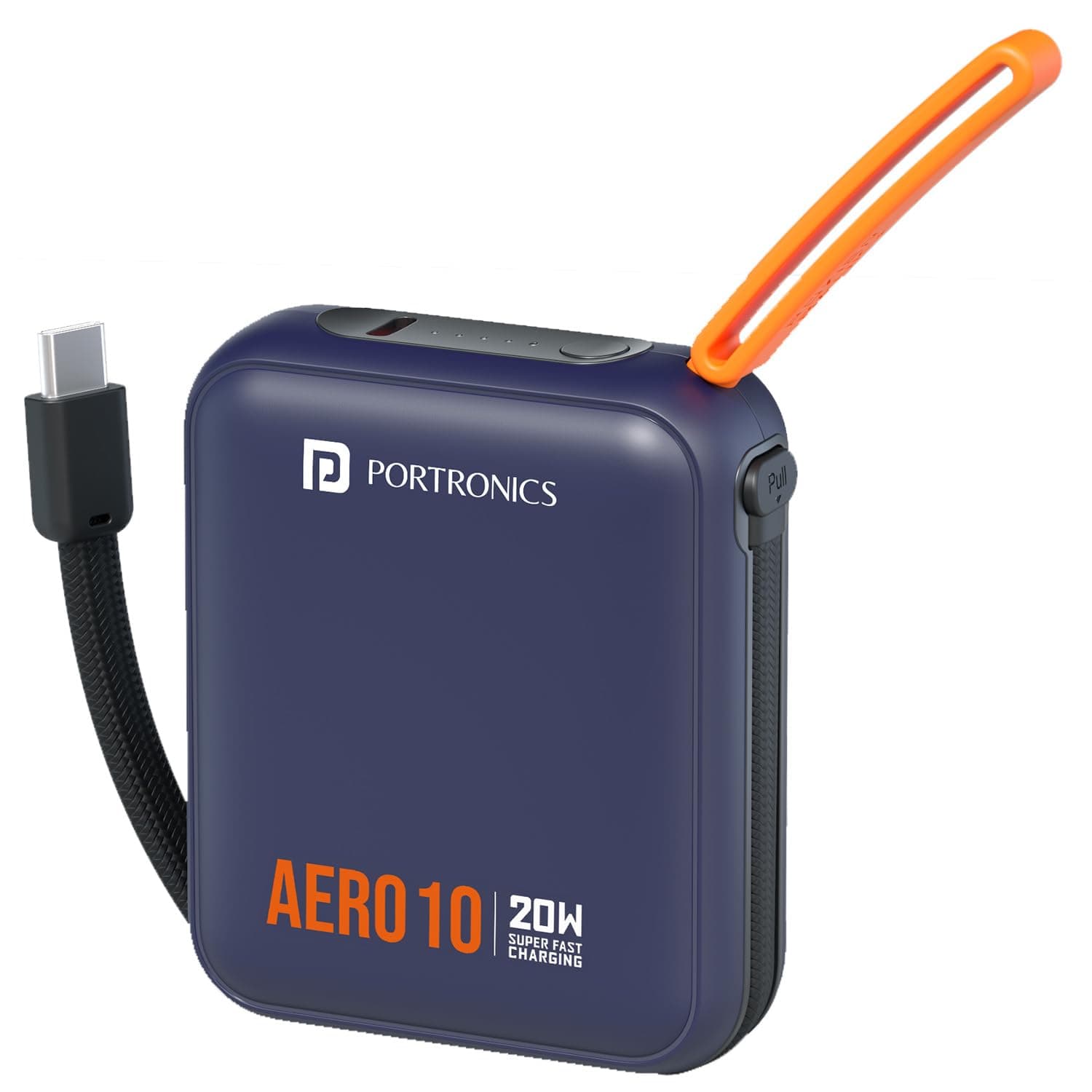 Portronics Aero 10 10000 mAh 20W Fast Charging Mini Power Bank with Detachable Type C Cable, Type C PD Input/Output Port, LED Indicator, Wake Up Butto...