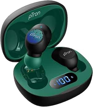 pTron Bassbuds Pro V2 in-Ear TWS Earbuds with HD Mic for Clear Calls, Pristine Audio, Mini Bud Design, Bluetooth v5.1 with Quick Pairing, Touch Contro...
