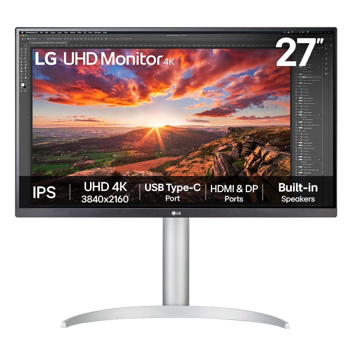 LG UHD Monitor 27UP850K | 27 inch 4K IPS, White/Silver | 60Hz, 5ms, DCI-P3 95%, DisplayHDR 400, Built-in Speakers