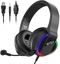 EKSA E400 Wired Gaming Headset with Stereo Surround Sound, Gaming Chat with Noise Cancelling Mic, LED Light, On-Ear Headphones with for Mobile, Laptop