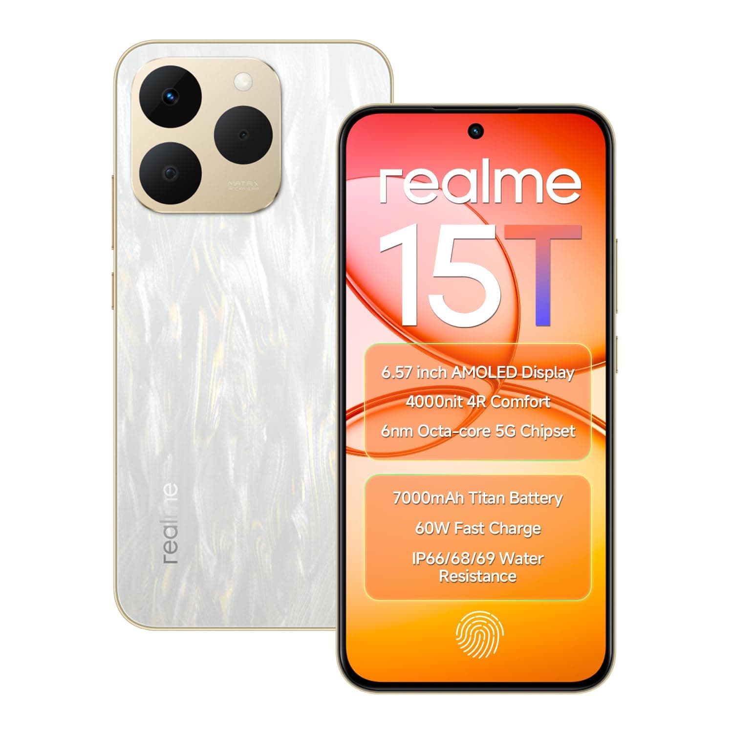realme 15T 5G Smartphone 256GB ROM 8GB RAM 7000mAh Battery 6.57 inch 120Hz AMOLED Display 60W Fast Charge, IP69 Water Resistance Support Fingerprint G...