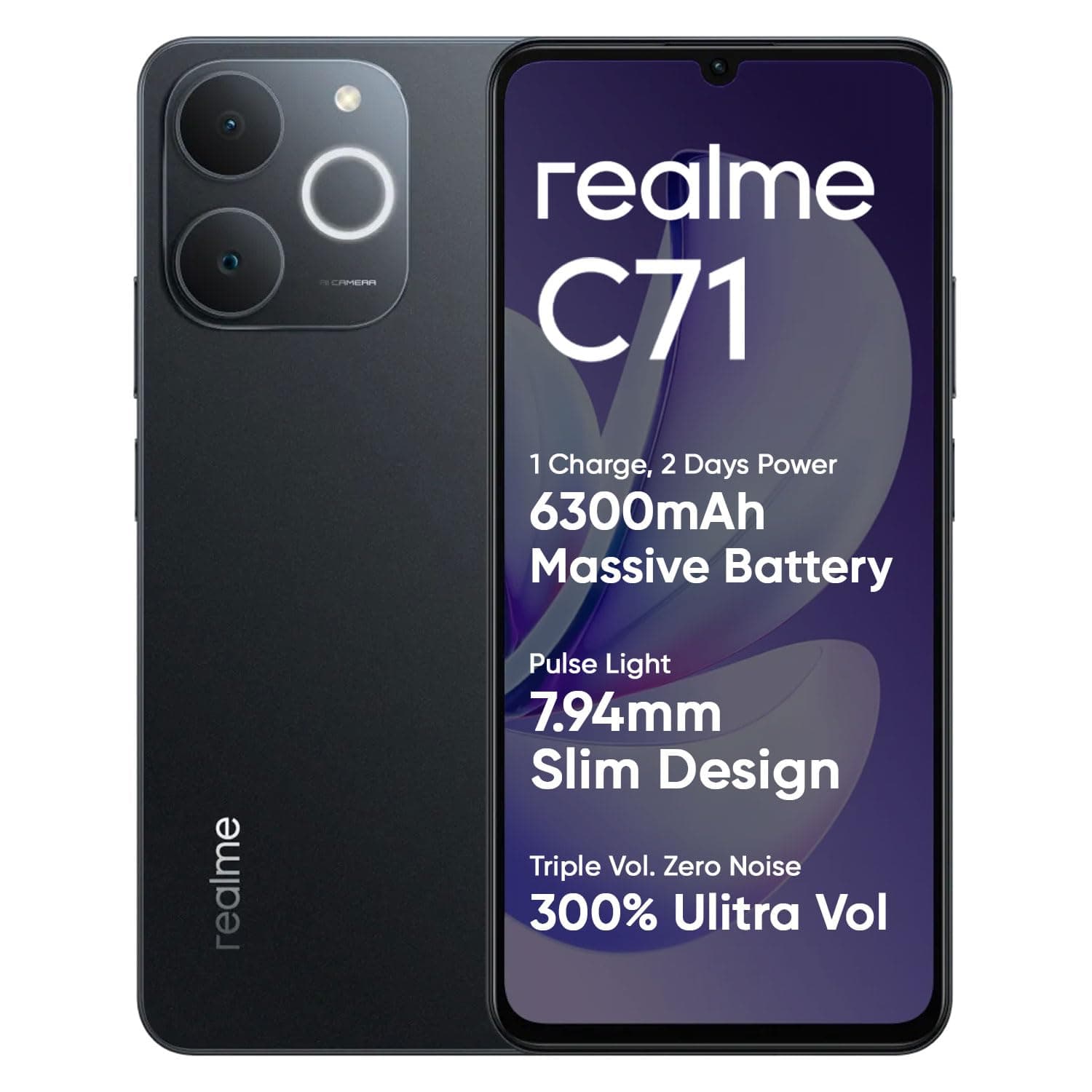 realme C71 4G Smartphone Obsidian Black 4GB+64GB,6.745 inch Screen, 90Hz Eye Comfort Display, 6300mAh Battery, 37MP Cameras, Unisoc T7250 Chip, IP54