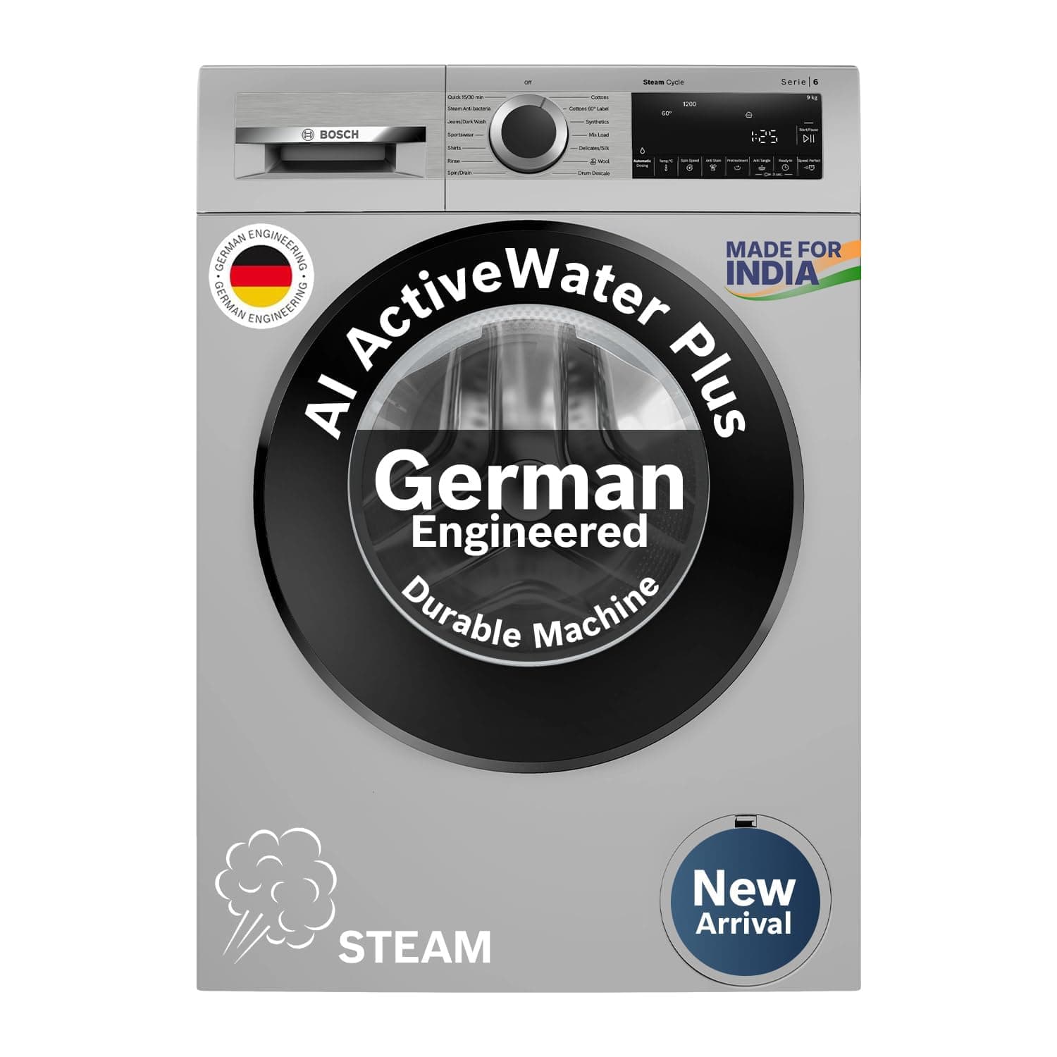 Bosch 9 kg 5 Star Front Load Fully Automatic Washing Machine, AI ActiveWater, Automated Dosing of Detergent(ADOS), Antibacterial Tech, 14 Wash Program...
