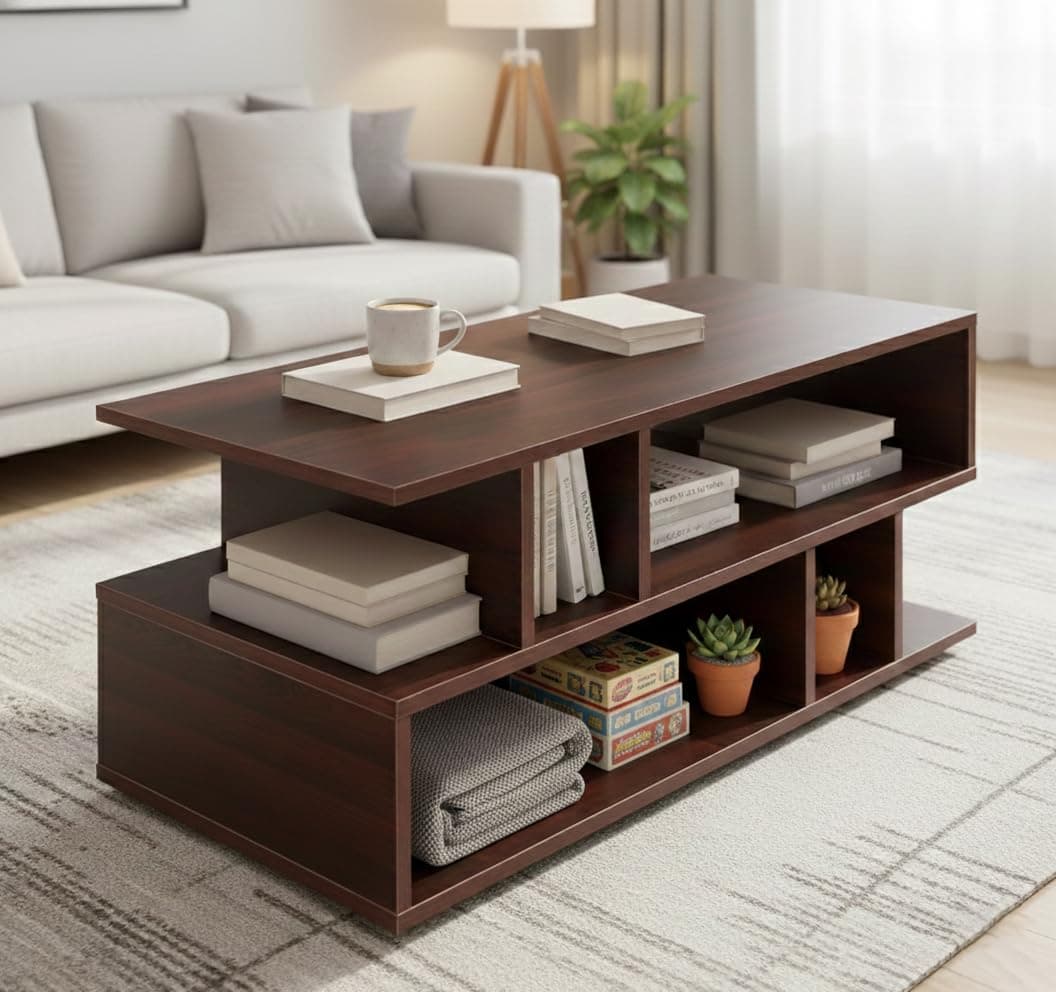 Green Soul Carya Engineered Wood Coffee Table | Space Saving Lightweight Living Room Sofa Center Table for Home, Office | Storage & 2 Shelves | Warran...