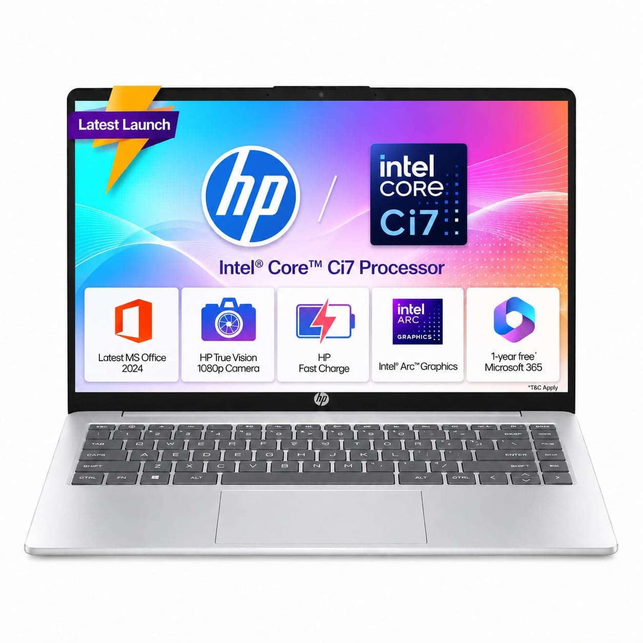HP 14, Intel Core 13th Generation Intel Core i7-1355U (16GB DDR4, 512GB SSD), Micro-Edge, Anti-Glare, FHD, 14''/35.6cm, Win11, M365* Office24, Silver,...
